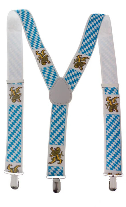 Oktoberfest Bavarian Print Blue and White Suspenders