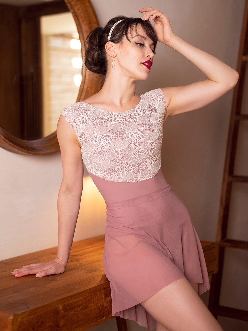 pink lace leotard