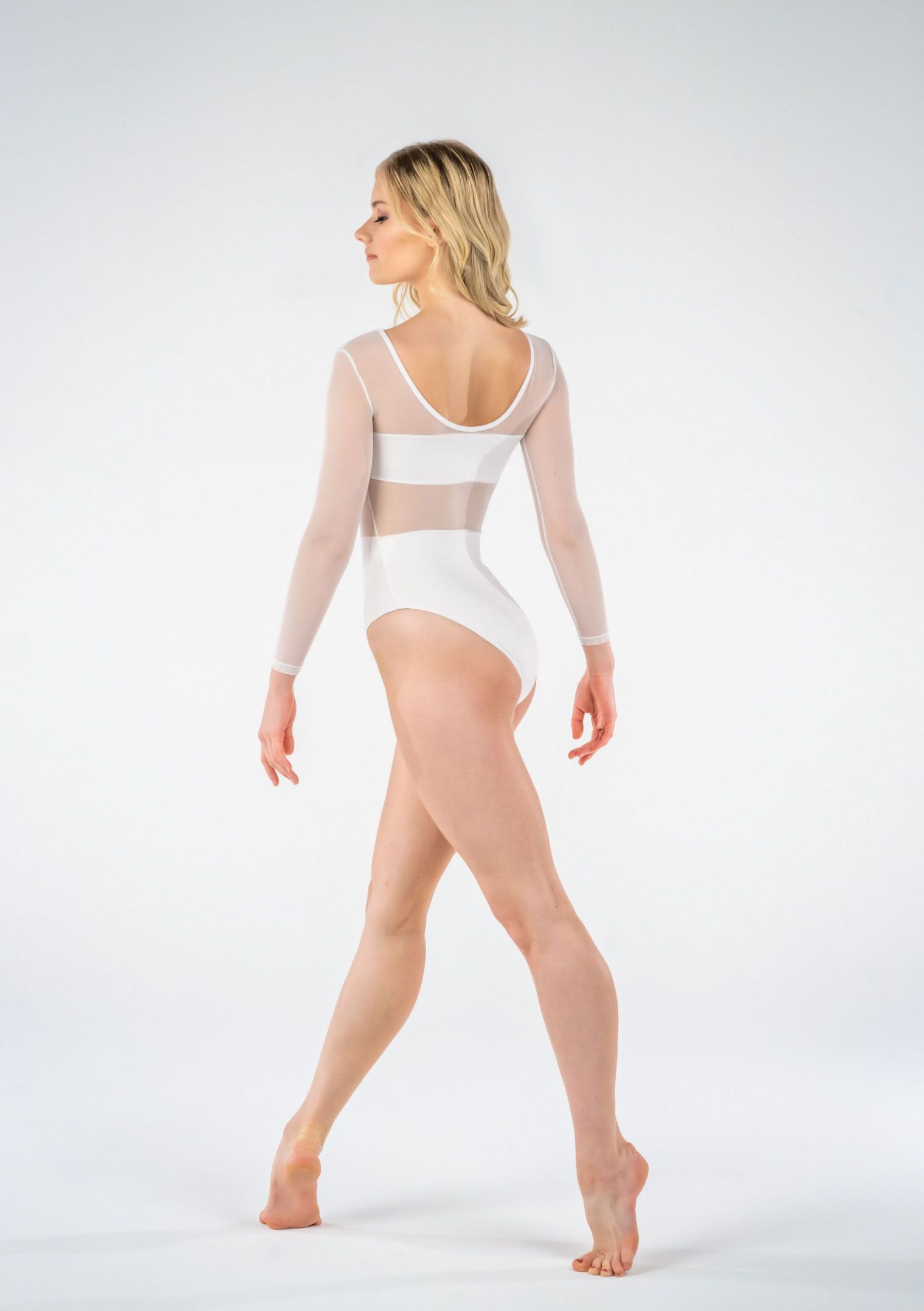 white mesh dance costume leotard