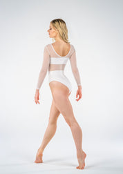 white mesh dance costume leotard