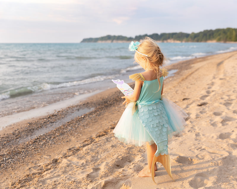 mermaid tutu Dress with Tail aqua blue gold