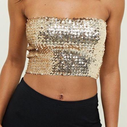 Gold sequin strapless on sale top