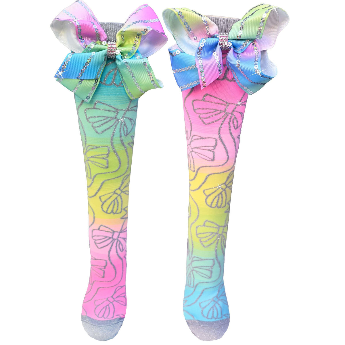 rainbow sparkle socks with bow madmia gifts