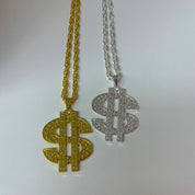 gold or silver metal dollar sign on chain pimp gangster