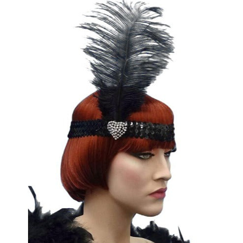 Flapper Headband - Crystal heart Black