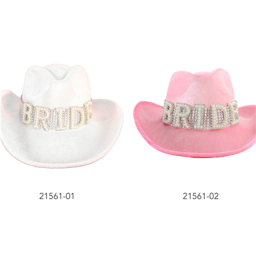 Velvet Cowboy Hat - Bride white pink