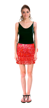 Adult Sequin Fringed Skirt - Red