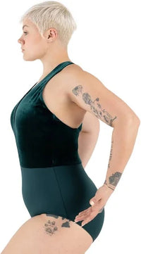 fir leotard velvet pin green