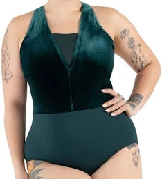 fir leotard velvet pin green