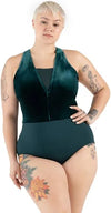 fir leotard velvet pin green