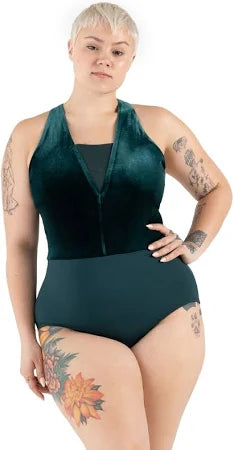 fir leotard velvet pin green