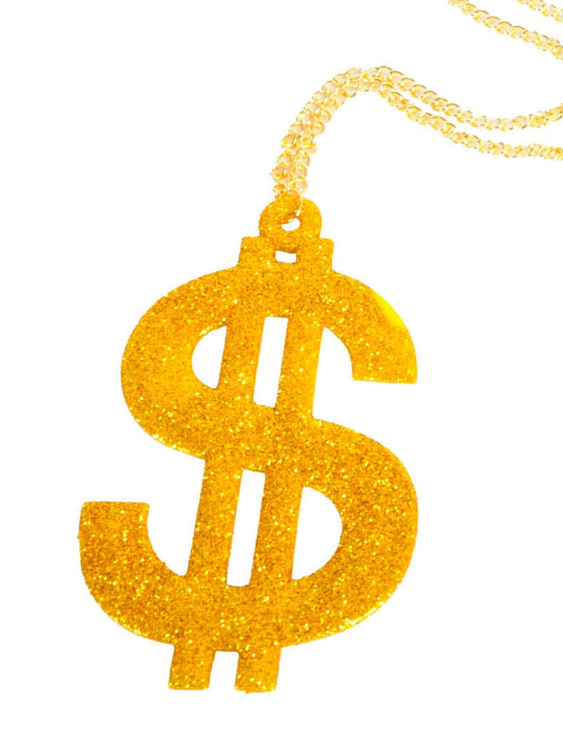 glitter dollar $ sign necklace pimp 70s 1970s disco afro gangster hip hop 90s                                                                                                                                                                                                                                                                                                                                                                               