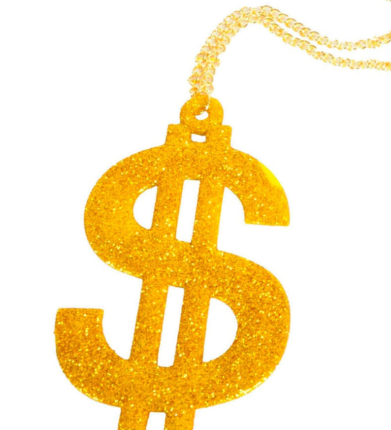 glitter dollar $ sign necklace pimp 70s 1970s disco afro gangster hip hop 90s                                                                                                                                                                                                                                                                                                                                                                               