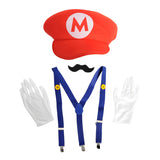 Adult Mario Red Plumber Costume Kit (4pcs Set)