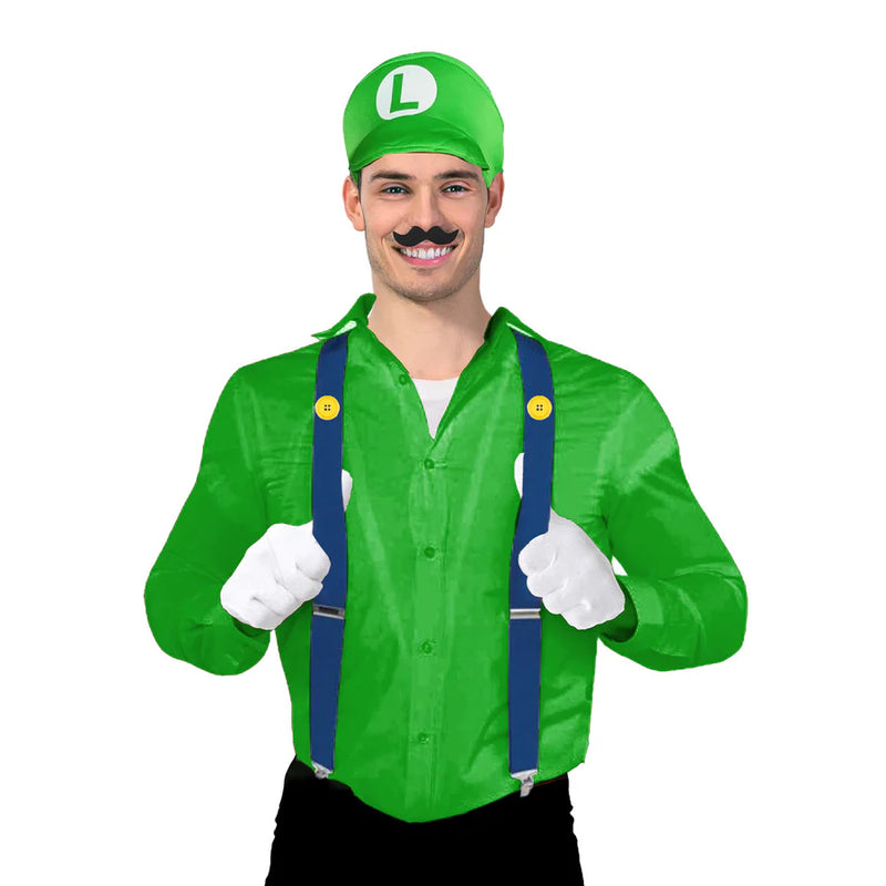 Adult Luigi Green Plumber Costume Kit (4pcs Set)