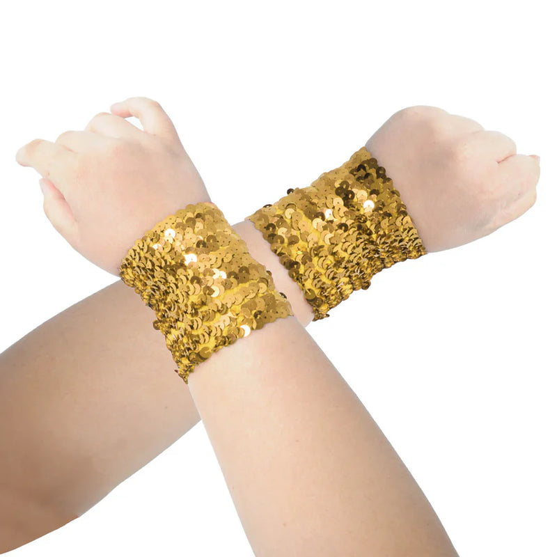 sequin wristbands gold disco