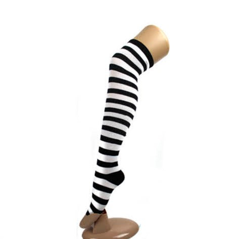 Over the Knee Striped Stockings - Black & White