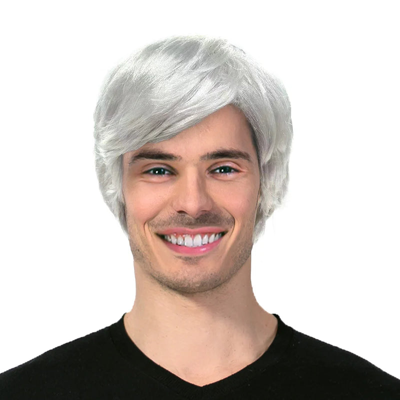 mens short grey wig richie benaud 