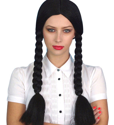 wednesday addams family plaited black wig 