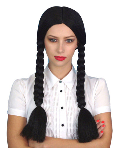 wednesday addams family plaited black wig 