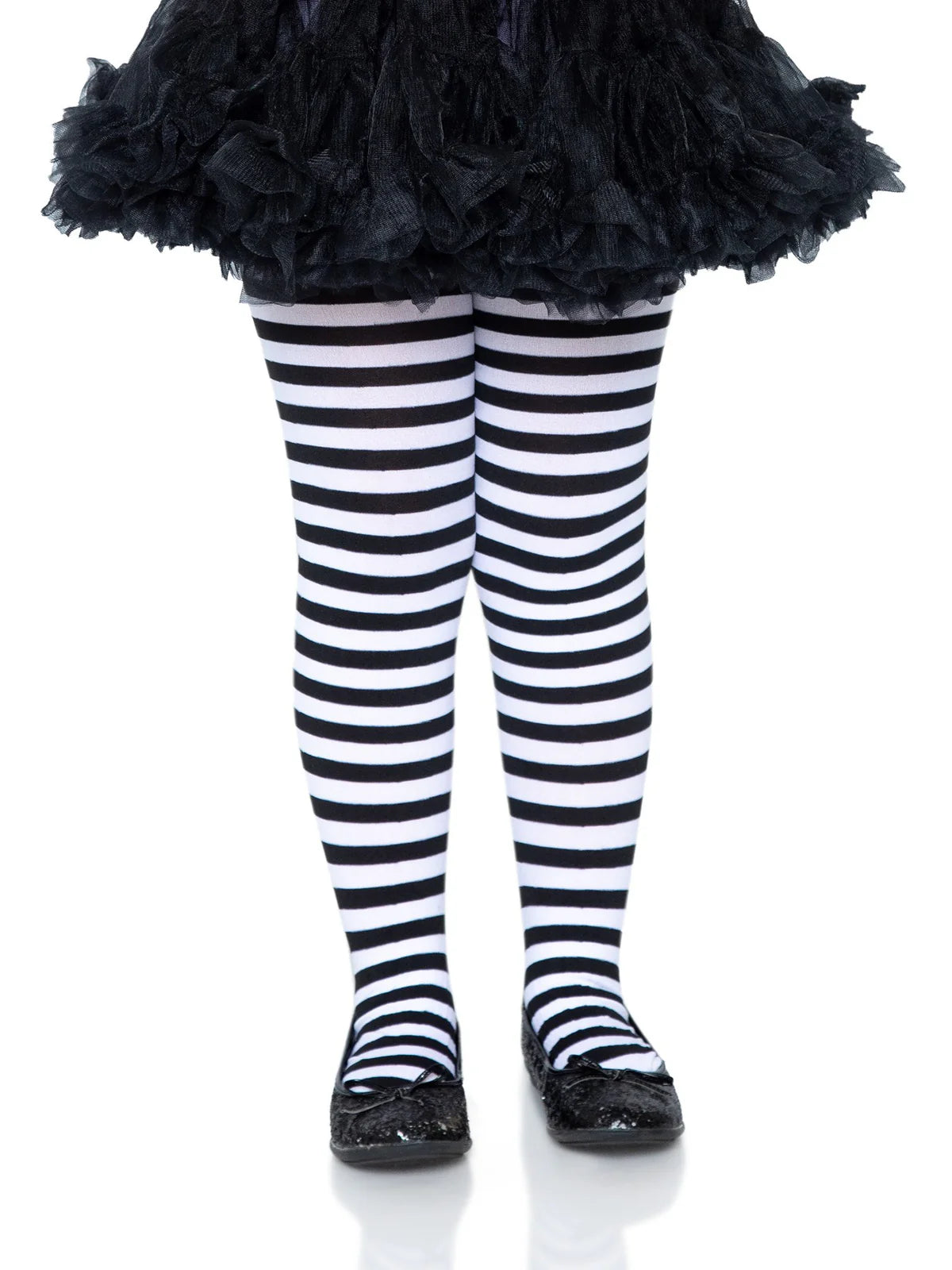 Children's Striped Tights - Black & White