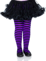 Children's Striped Tights - Purple/Black