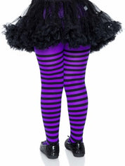 Children's Striped Tights - Purple/Black