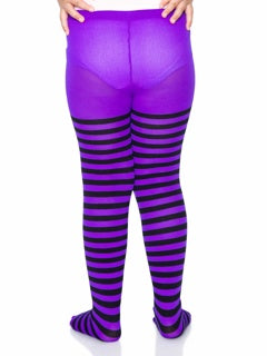 Children's Striped Tights - Purple/Black