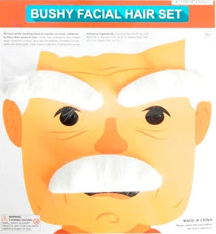 Bushy Facial Hair Set - White grandpa 100 days of school old people person 