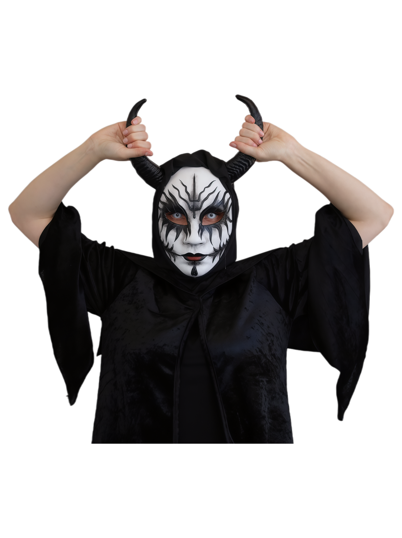 Evil Woman Hooded Mask with Horns