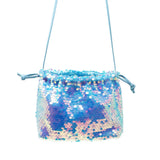 Mermaid Blue Sequin Cross Body Drawstring Bag