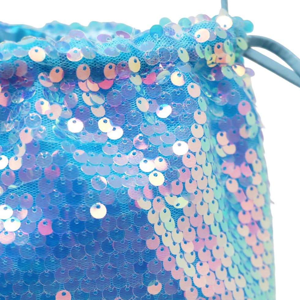 Mermaid Blue Sequin Cross Body Drawstring Bag