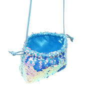Mermaid Blue Sequin Cross Body Drawstring Bag