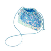 Mermaid Blue Sequin Cross Body Drawstring Bag