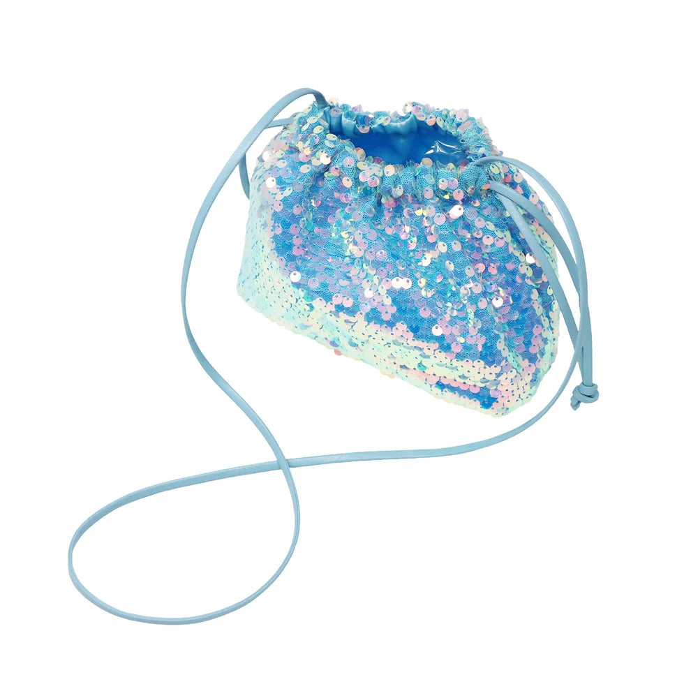 Mermaid Blue Sequin Cross Body Drawstring Bag
