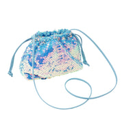 Mermaid Blue Sequin Cross Body Drawstring Bag