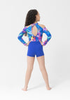 Biketard dance costume cobalt rainbow