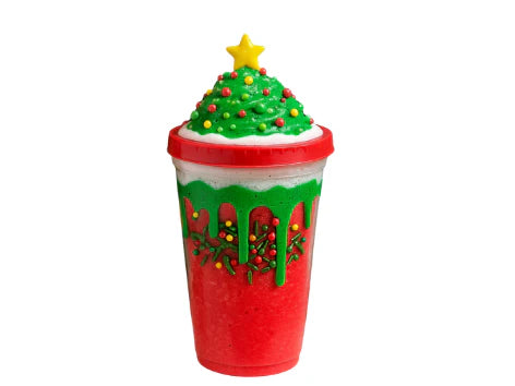 Christmas-themed cup with a tree design on a white background