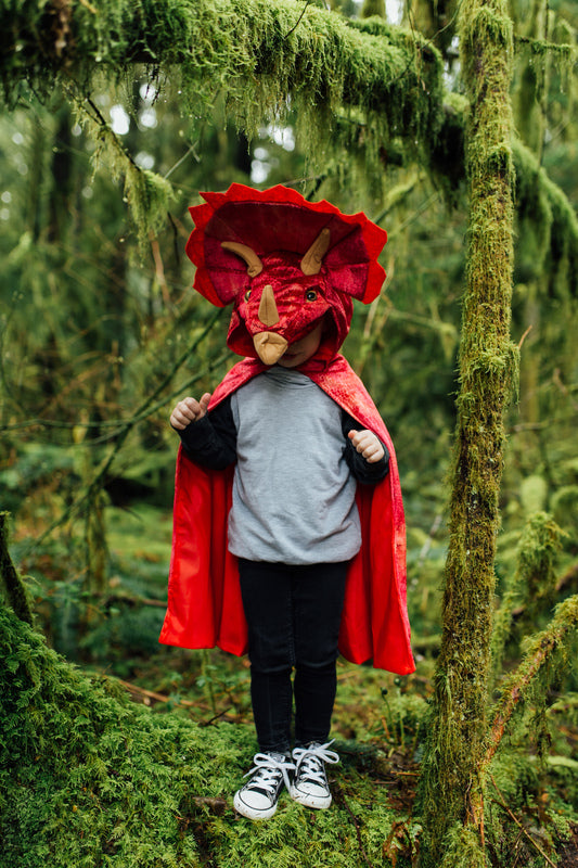 Red Triceratops Hooded Cape