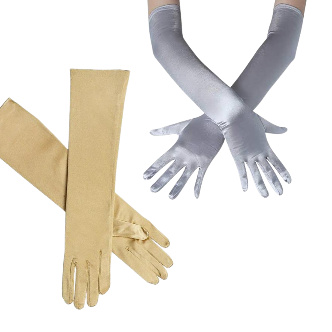 Gold silver satin long gloves