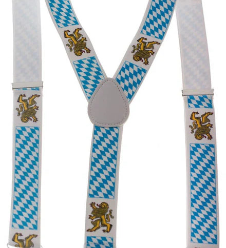Oktoberfest Bavarian Print Blue and White Suspenders