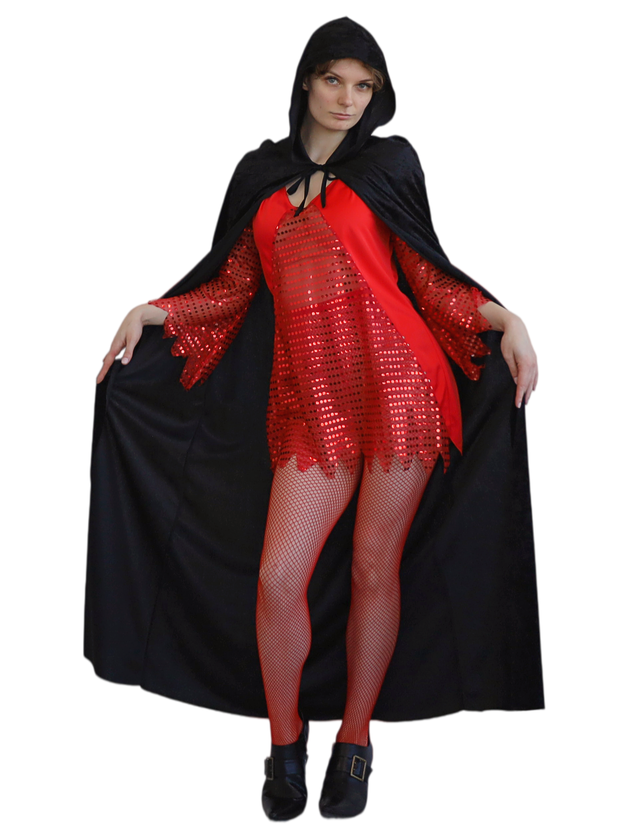 Black Velvet Cape with Hood - Adult