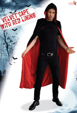 Adult Black Velvet Cape with Hood - Black with Red Lining