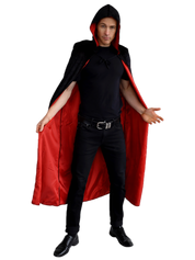 Adult Black Velvet Cape with Hood - Black with Red Lining