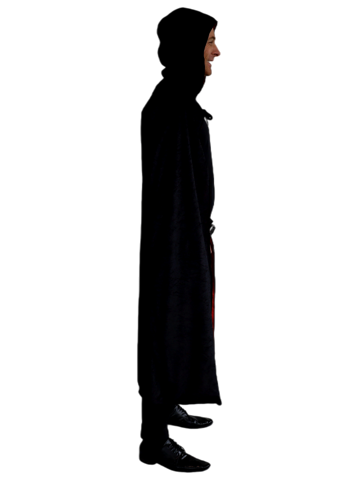Adult Black Velvet Cape with Hood - Black with Red Lining