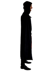 Adult Black Velvet Cape with Hood - Black with Red Lining