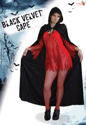 Black Velvet Cape with Hood - Adult