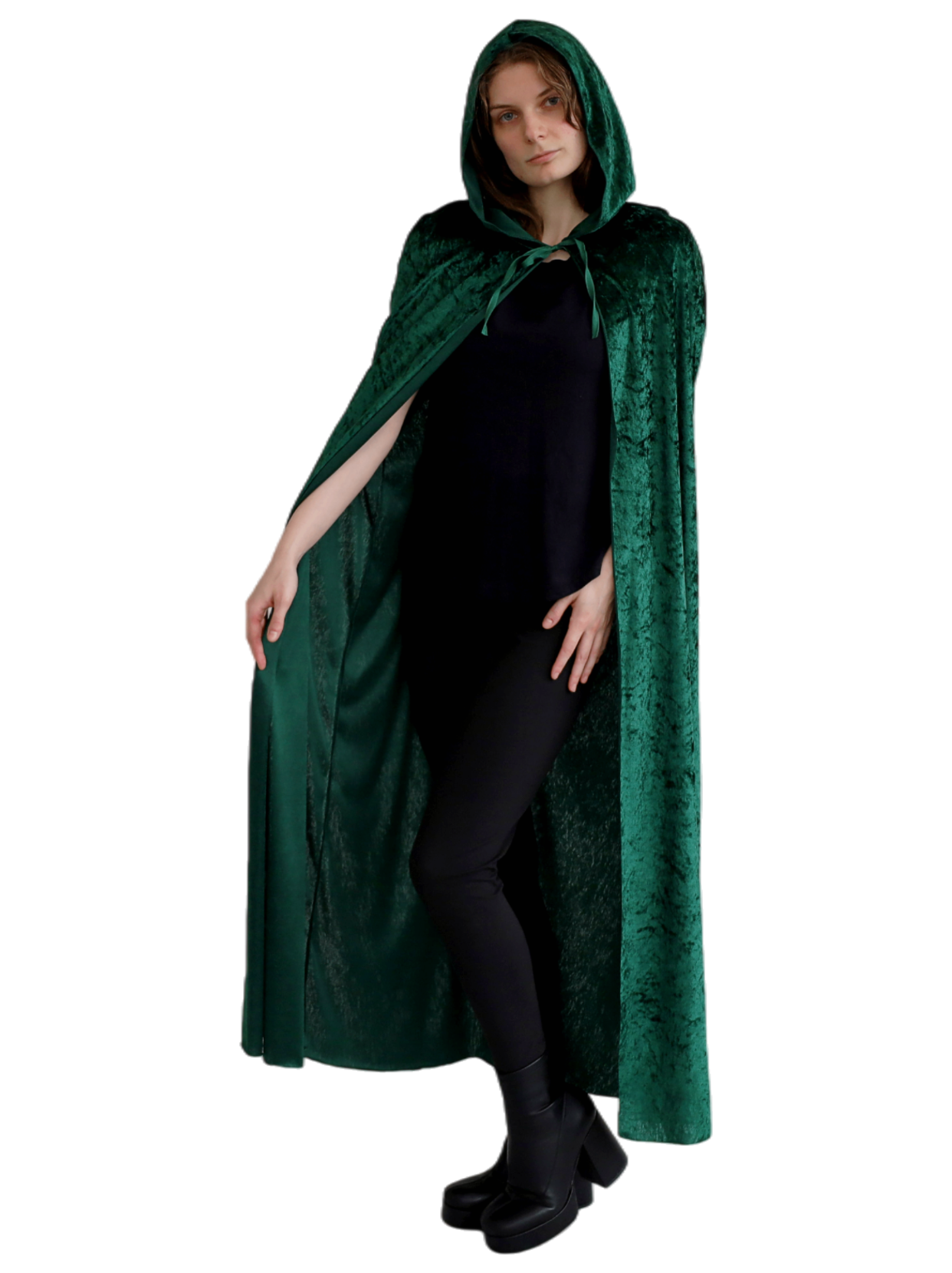 Velvet Cape with Hood - Green
