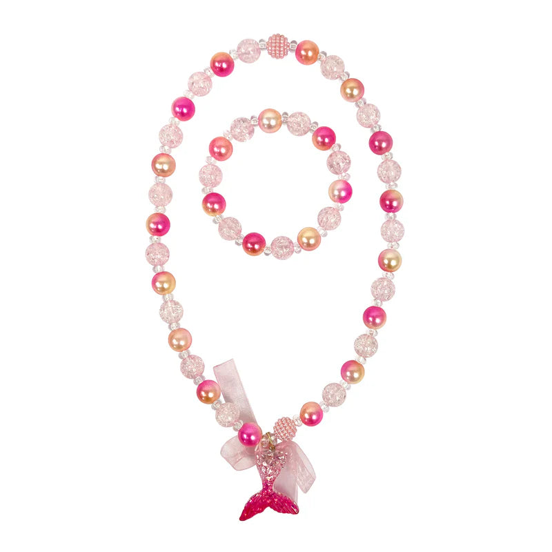 Pink Mermaid Tail Necklace & Bracelet Set