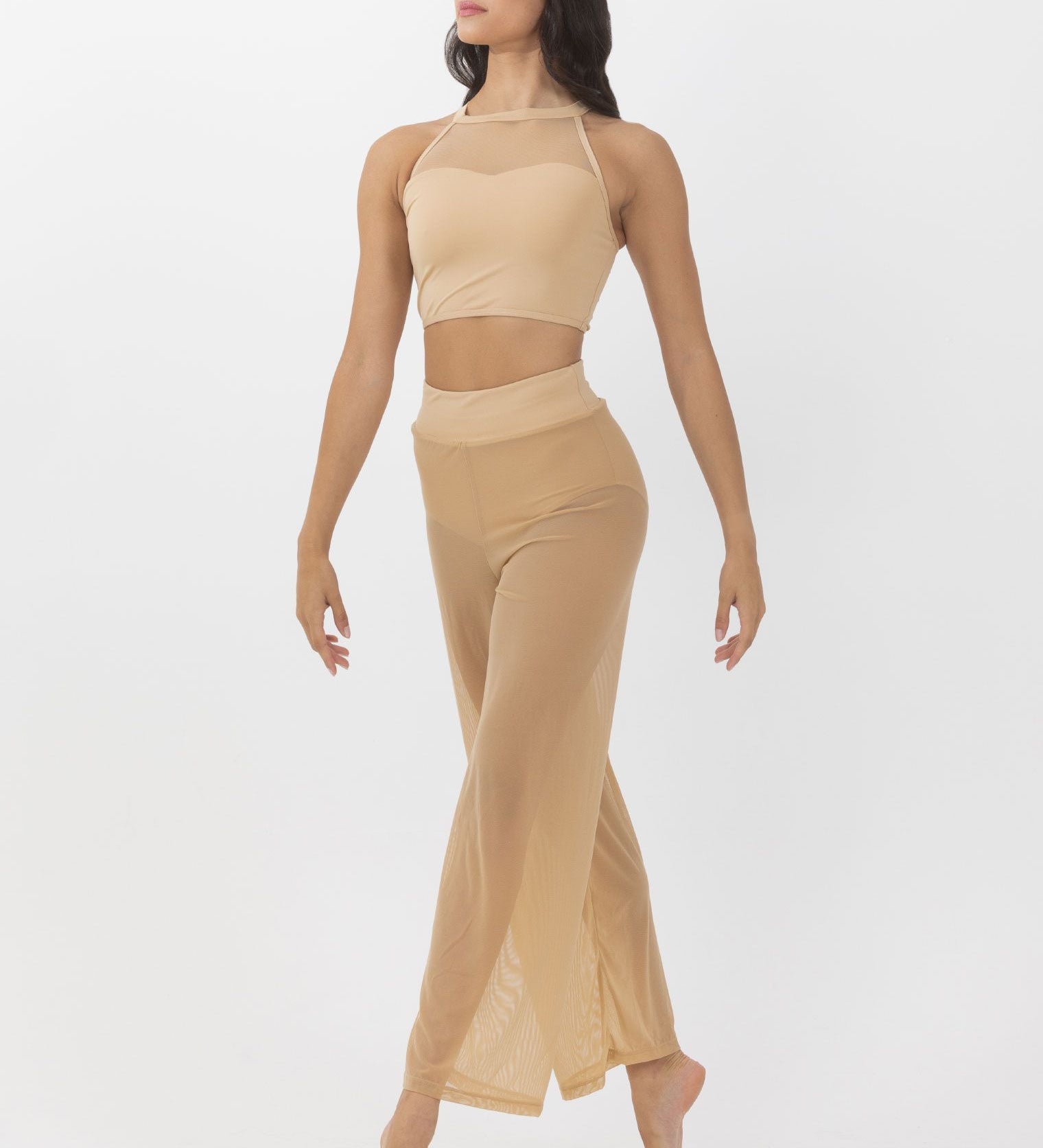 mesh performance top and pants dance costumes